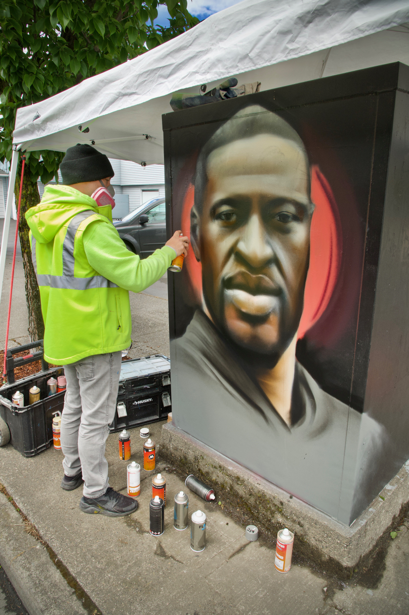 Floyd tribute painting defaced and now restored Westside Seattle